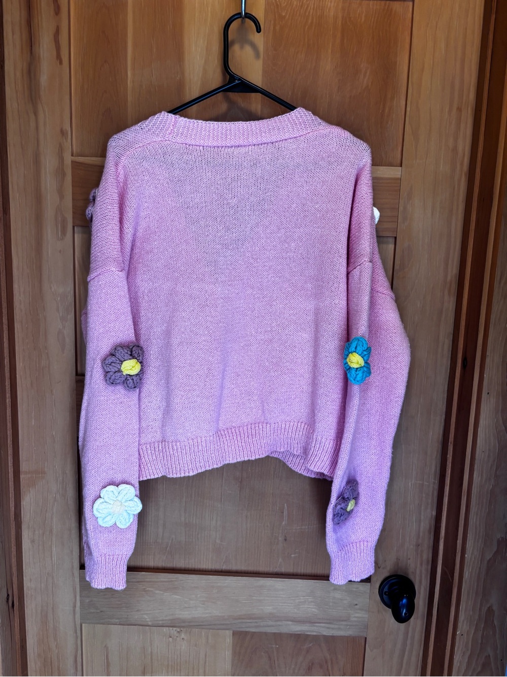 Handmade Pink Knit Flower Cardigan Sweater Cottagecore Y2K Coquette - Picture 6 of 10